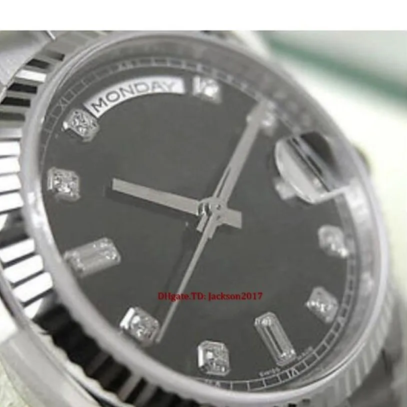 Gift de Noël Boîte originale Certificat montres unisexes montres 118239 Président Mens 18K White Gold Black Diamond Diamond 36mm328l
