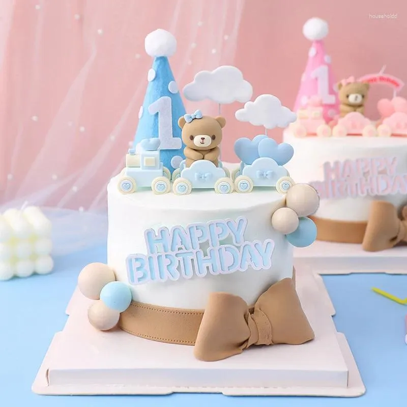 Kek Araçları Ayı Topper Doğum Günü Tren Dekorasyon Babyshower Erkek Kız Bir 1. Cupcake Sevgililer Düğün Dekorasyon