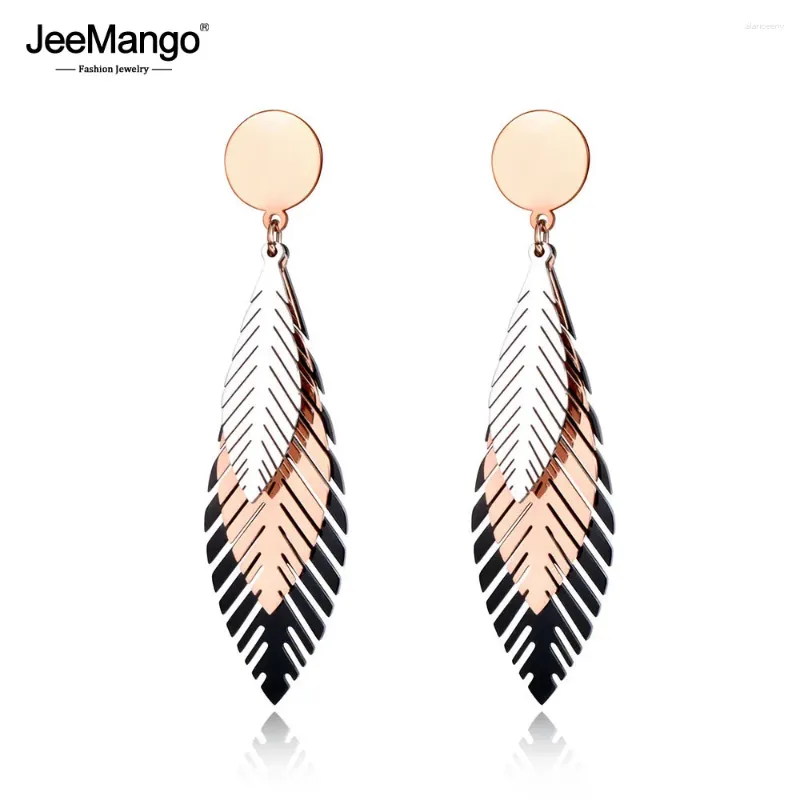 Boucles d'oreilles JeeMango élégant en acier inoxydable couleur or Rose feuilles Style bohème bijoux créatifs pour les femmes Kolczyki JE19100