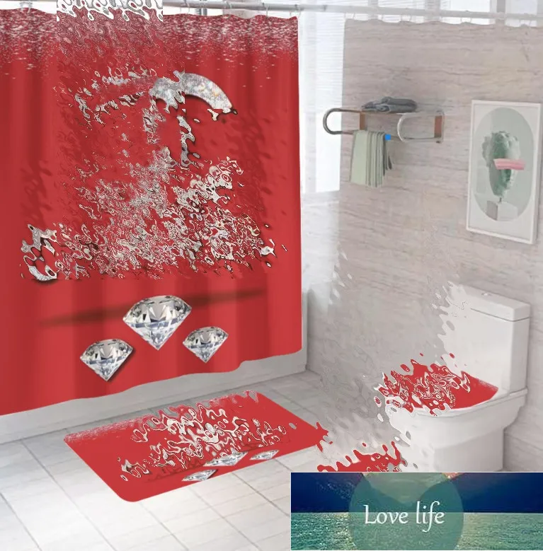 신규 인쇄 샤워 커튼 바닥 매트 3 피스 조합 욕실 매트 세트 방수 및 수분 방지