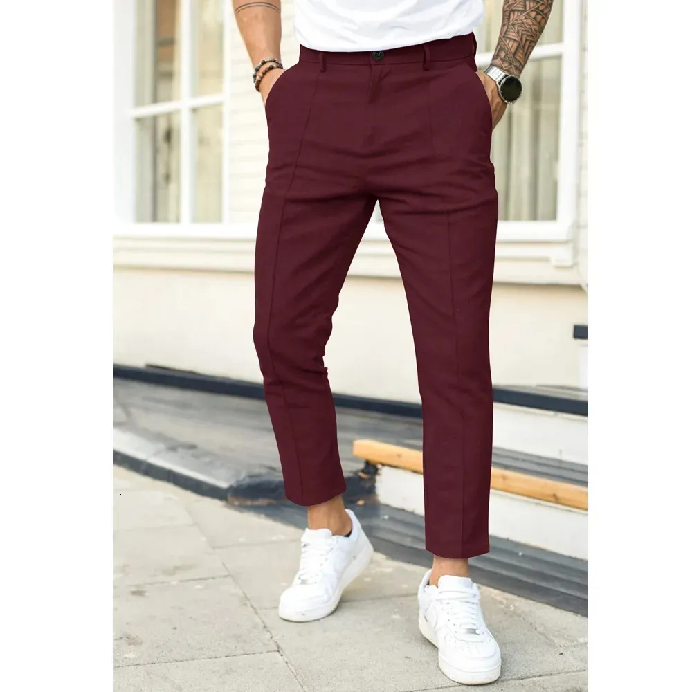 Herren Business Casual Bleistifthose Lose Anzug Männer Solide Plissee Wash Wear Kleid Hose Doppelte Falte Linie Slim Fit Hose 240130