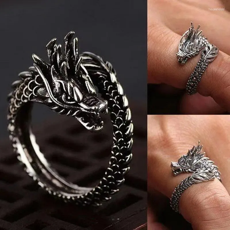 Cluster Ringe Gothic Punk Silber Farbe Dargon Männer Frauen Öffnung Einstellbare Finger Ring Vintage Y2K Ästhetische Trendy Schmuck Drop