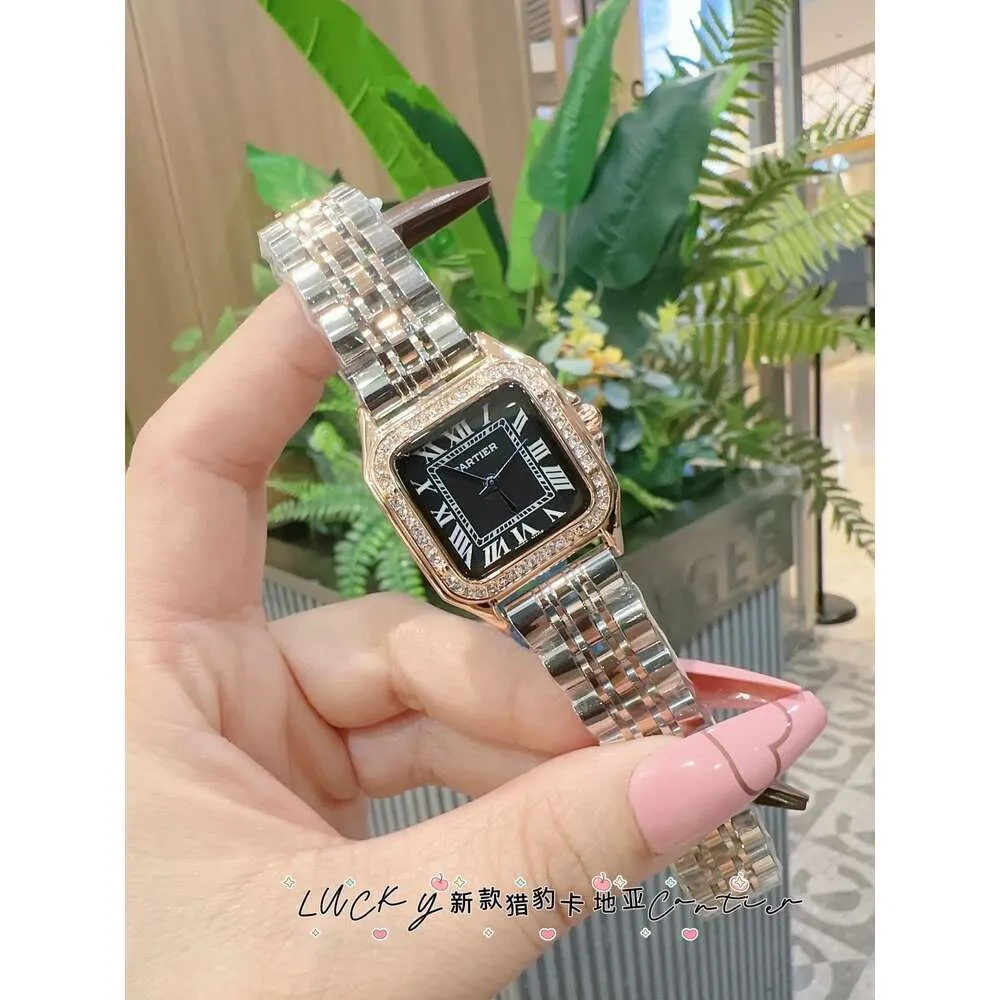 디자이너 다이아몬드 시계 Panthere Wome Watches 고품질 석영 운동 Uhren 스테인레스 스틸 스트랩 Womewatches 아이스 아웃 베젤 Montre Cater Luxe와 Box AG87