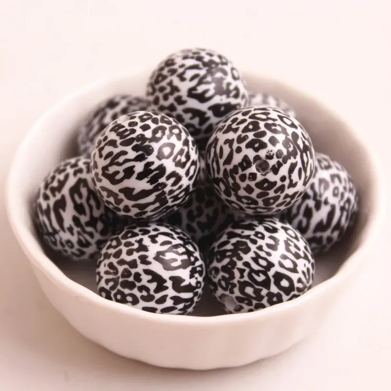 Beads OYKZA Newest 20mm 100pcs Fashion Color Acrylic Solid Beads Print Leopard Beads for Chunky Girls Necklace Jewelry