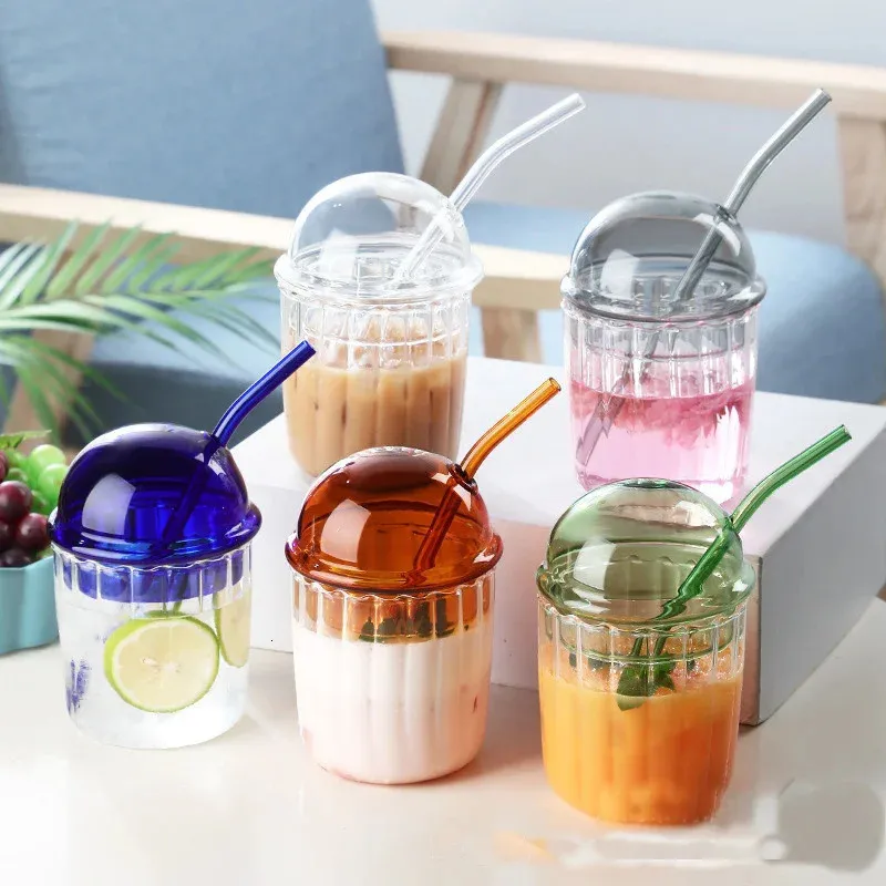 450ml Glass Cup With Lid and Straw Transparent Tea Coffee Cup Juice Glasses Beer Can Milk Mocha Cups Breakfast Mug Drinkware 240130