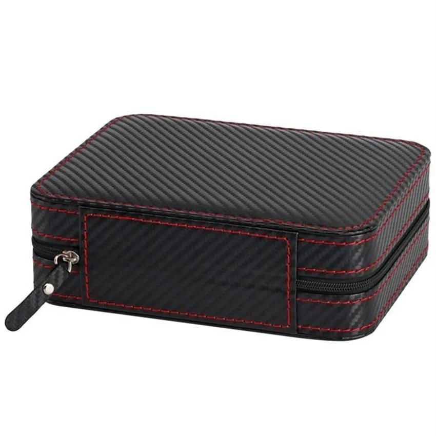 Watch Boxes & Cases 4 Slot Portable Carbon Fiber PU Leather Zipper Storage Bag Travel Jewlery Box Case Personalized Gift Black272y