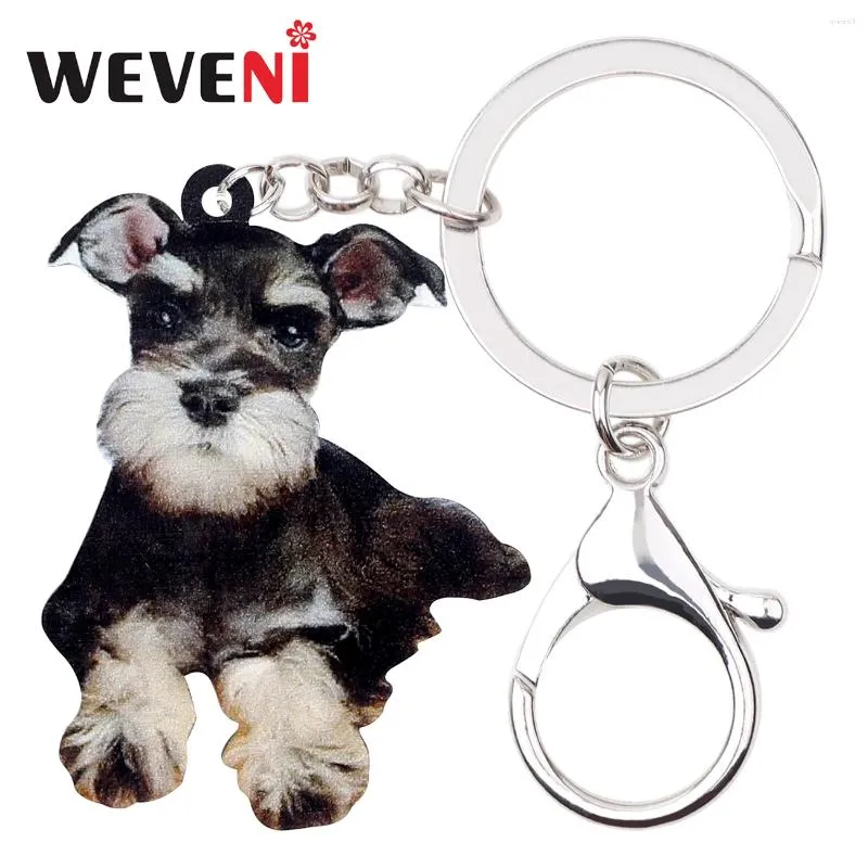 Keychains WEVENI Acrylic Cute Schnauzer Dog Key Chains Rings Animal Jewelry For Women Girls Bag Wallet Pendant Charms Wholesale