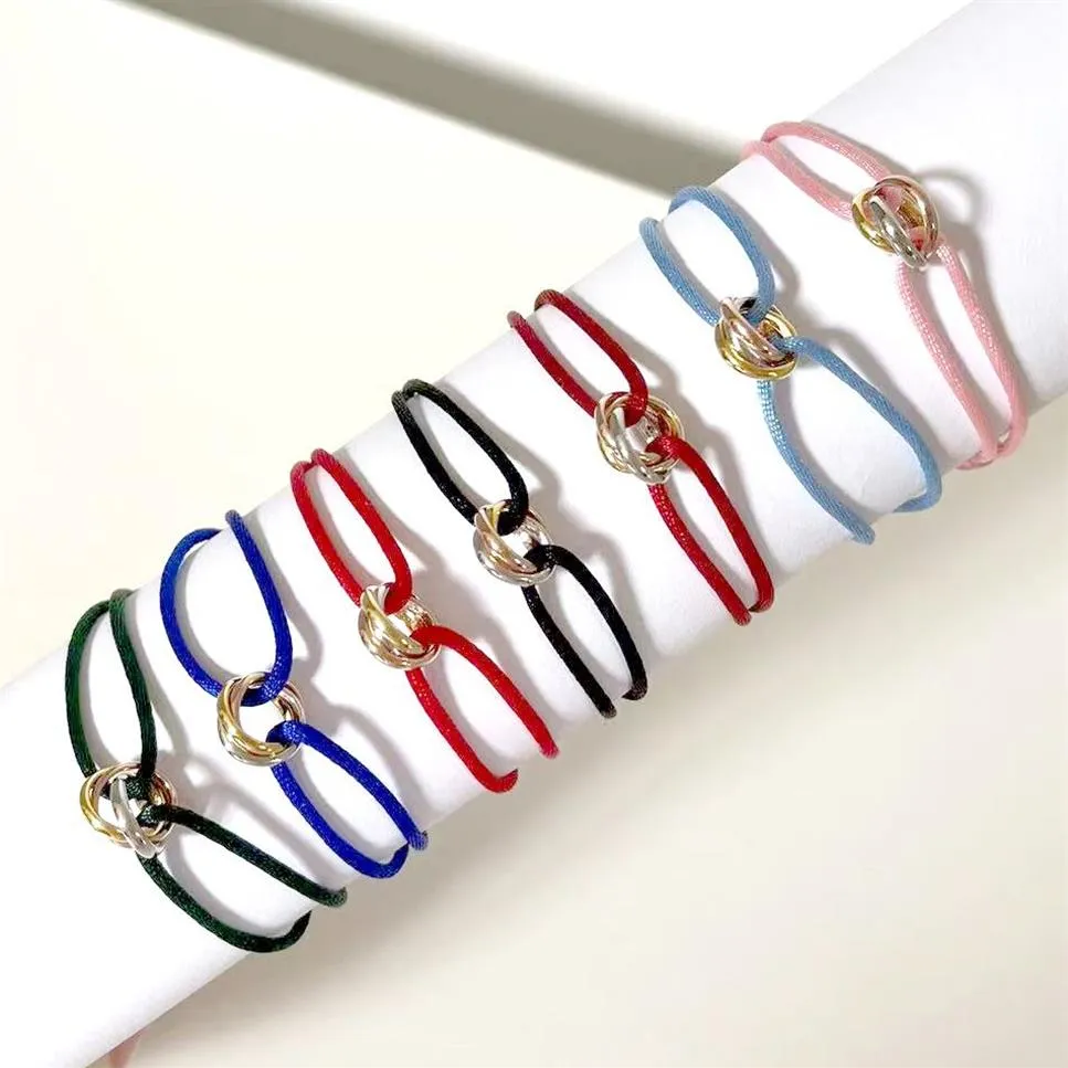 Designer smycken tre cirklar charm armband par armband rostfritt stål tricykliskt hand rep svart röd rosa blå många färger236y