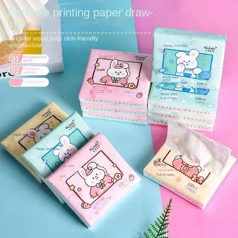 16 Packs of Cartoon Printing Handkerchiefs 4 Layers Thickened Portable Small Napkins Tissues Can Be Wet Water 240127