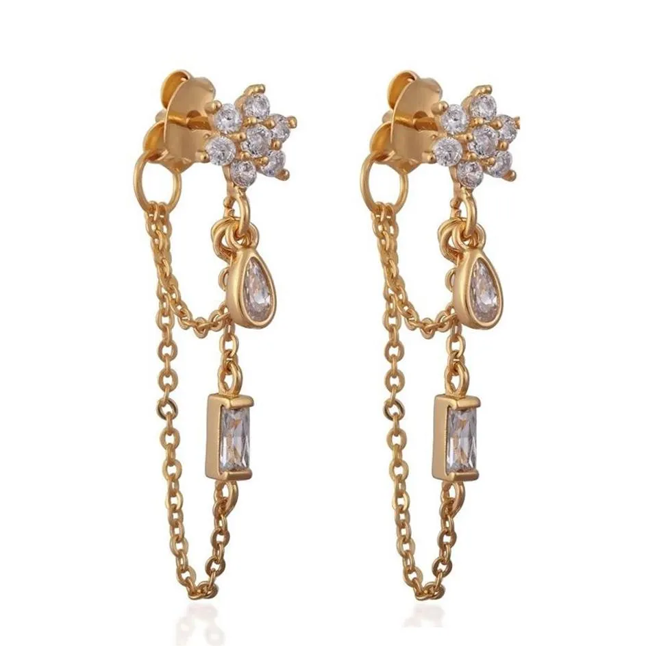 2021 Printemps Nouveau 925 Bijoux en argent sterling entier mignon belle minuscule CZ charme gland chaîne romantique fleur boucle d'oreille WHOLESAL203v