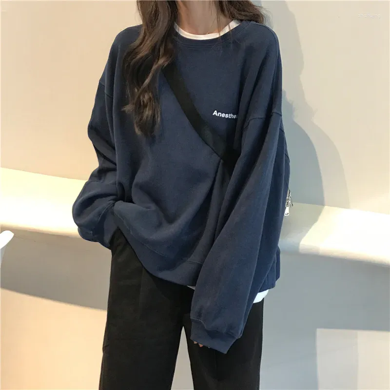 Dameshoodies Guilantu Kpop Letter Hoody Mode Koreaanse dunne chique sweatshirts Cool marineblauw grijs voor dames