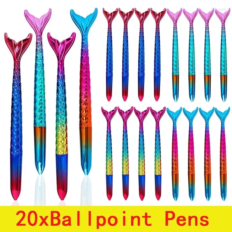 20Pcs Mermaid Pens Fish Tail Cute Beauty 0.5MM Black Ink Ballpoint For Desk Decoration