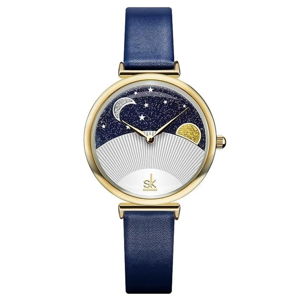 Armbandsur ANKE Store Womens Watch Design Fashion Starry Sky Stars Moon Simple Leather Strap Waterproof Quartz Watches For Women2177