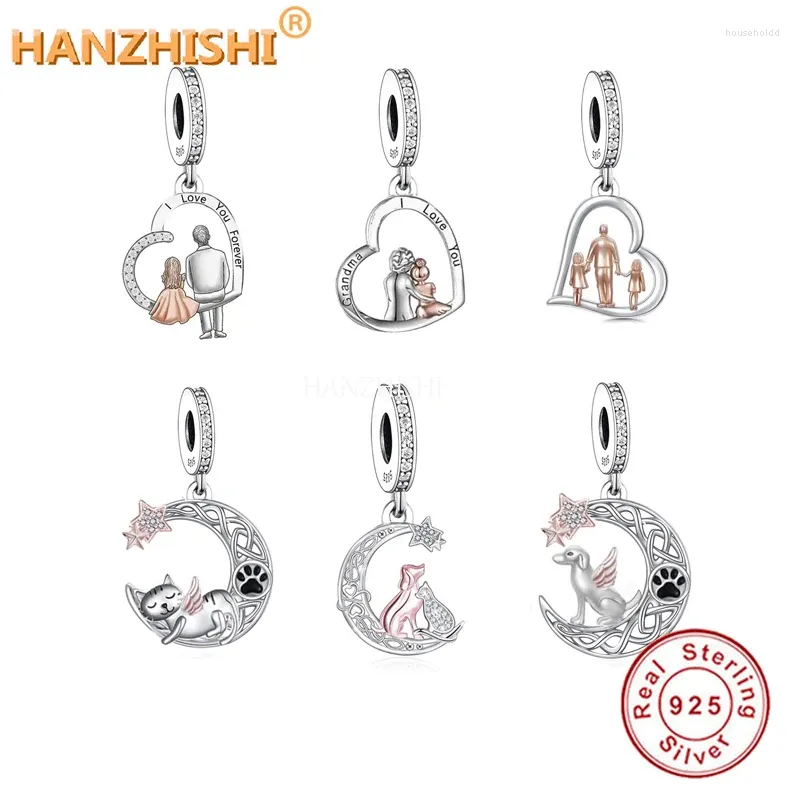 Pietre preziose sciolte Argento sterling 925 Nonna Abbraccia Nipote Cuore Ciondola Charms Perline Misura Bracciale originale Collana Gioielli Regalo