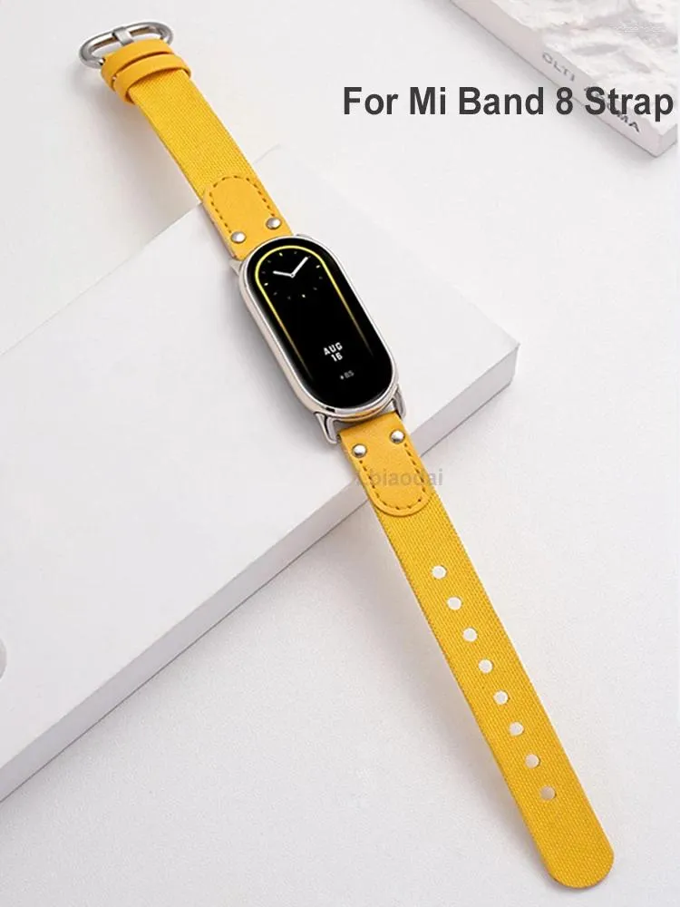 Bandoları İzle Xiaomi Mi için Orijinal Grup 8 Strap Moda Deri Değiştirme Bilekliği Miband Kemer NFC Correa Canvas Bilezik