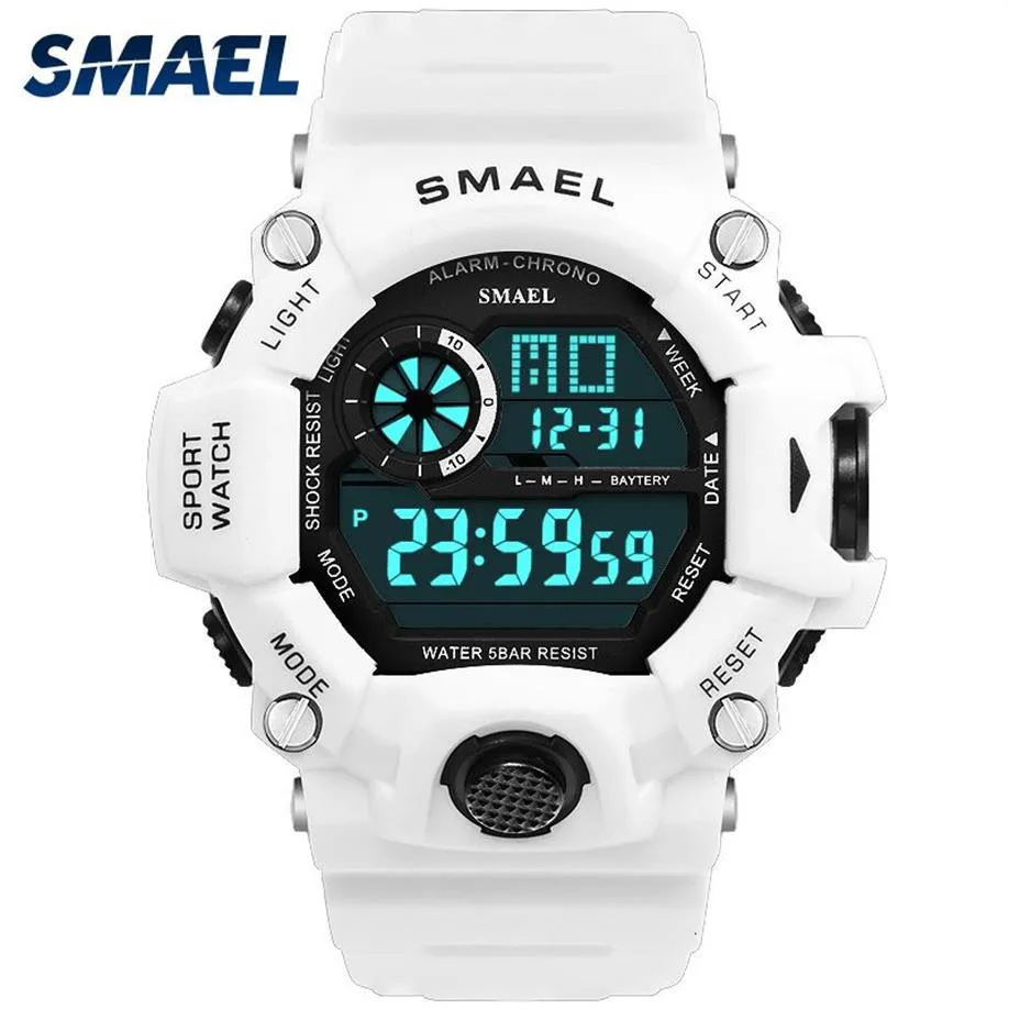Sport Quartz montres numériques montre homme SMAEL montre de Sport hommes étanche relogio masculino horloge blanc numérique montres militaires V1225u