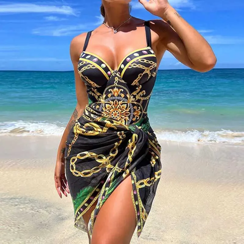 Damskie stroje kąpielowe Summer Sexy Print Jednostożowiony strój kąpielowy zamknięty damski strój kąpielowy Push Up Swimsuit Women Swimsuit plaża basenowa basen J240131