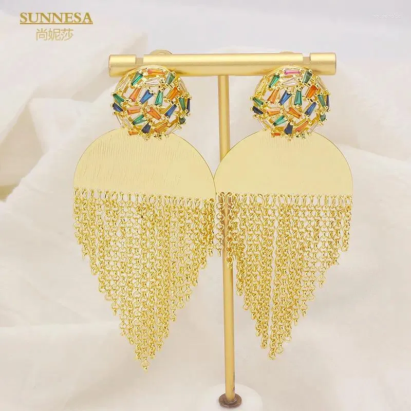 Boucles d'oreilles pendantes SUNNESA doré luxe gland Long cuivre plaqué Dubai mariage Patry bijoux coloré Zircon africain pour les femmes