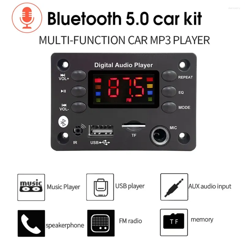 Bluetooth 5.0 Mp3 WMA WAV APEデコーダーボードハンズフリーカーオーディオマイクUSB TF FMラジオミュージックプレーヤースピーカー