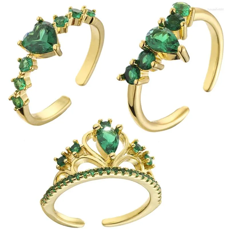 Anelli a grappolo zircone verde minimalista per le donne amano il cuore corona lacrima ad anello regolabile fidanzamento di gioielleria da sposa 2024