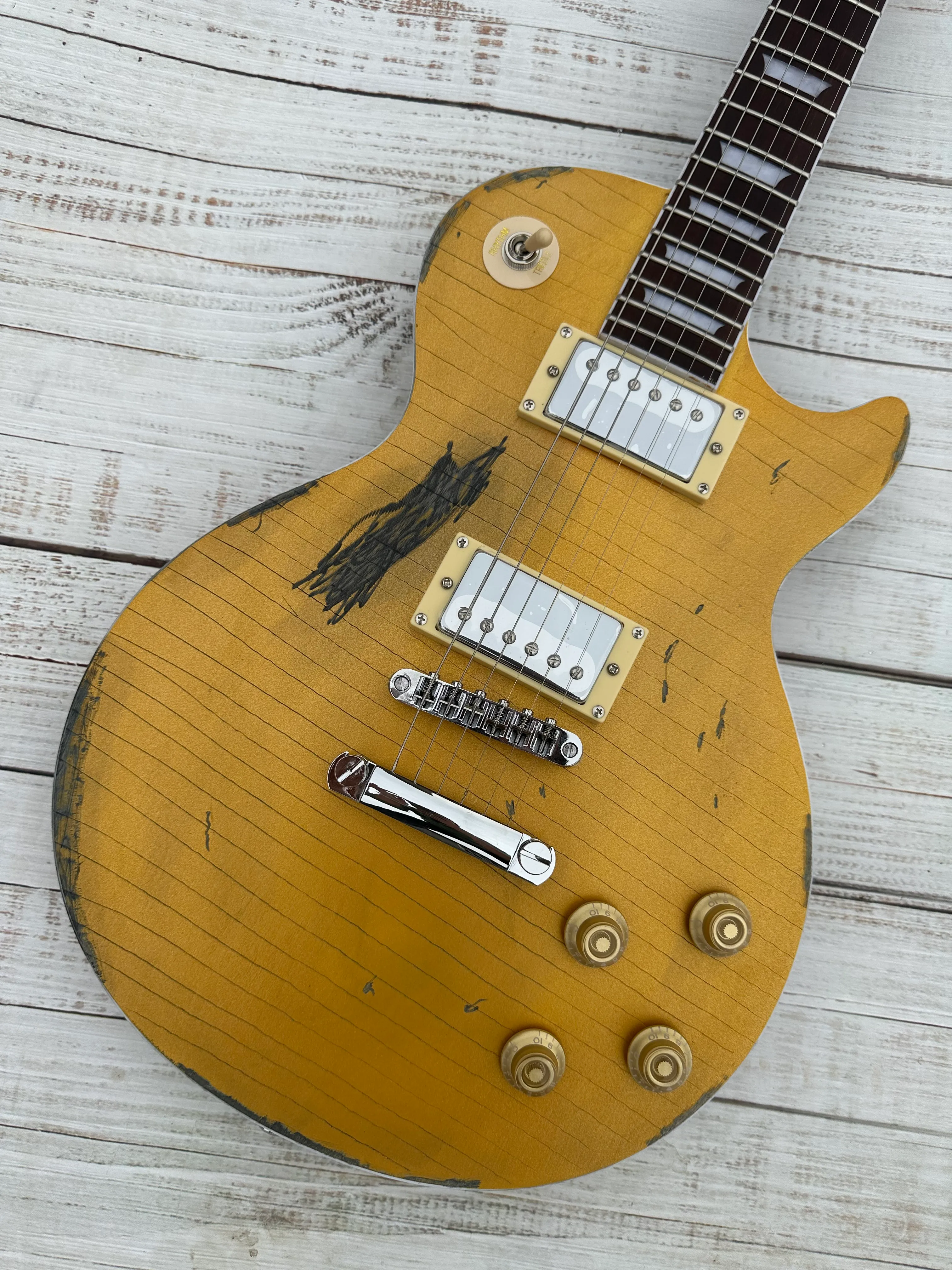 EcoGuitar Gold Standard Electric Guitar With Scuffed Body, Frosted