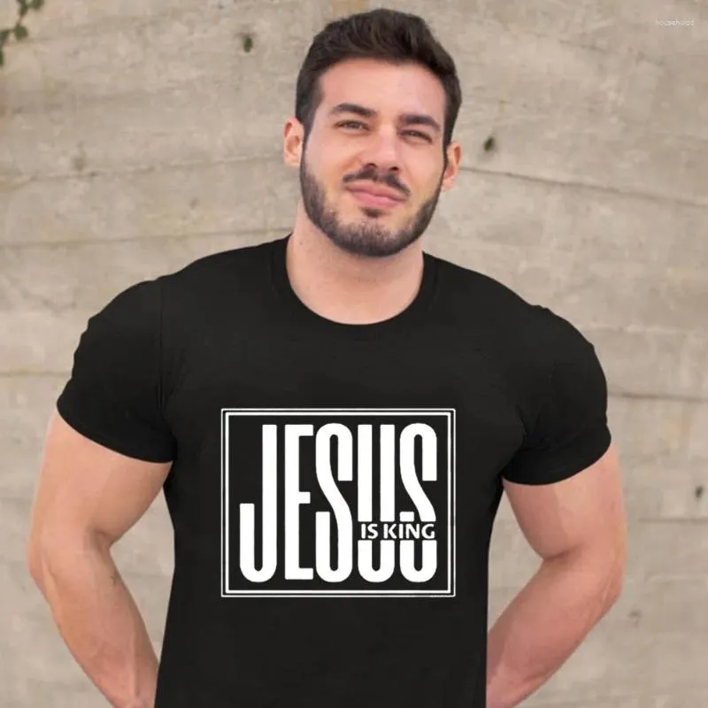 Men's T Shirts Jesus Is King Print Men Summer T-shirt Christian Religion God Faith Shirt Short Sleeve Clothing Tees Fashion Camisetas