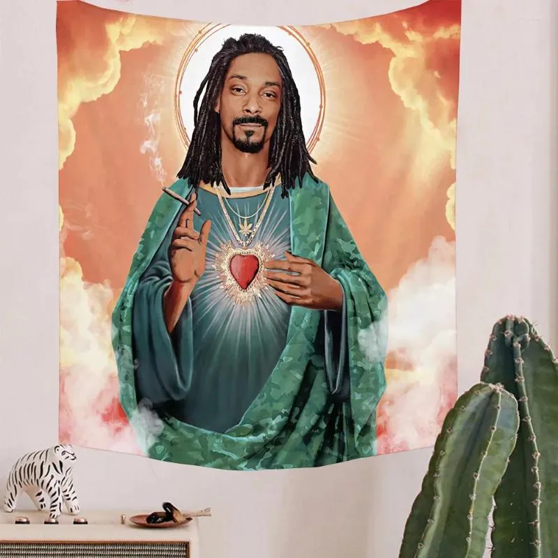 Tapestries Holy Figures Rapper Snoop Dogg Tapestry Jesus Aesthetic Bedroom Decor Carpet Background Cloth Dorm Carpets Yoga Mats