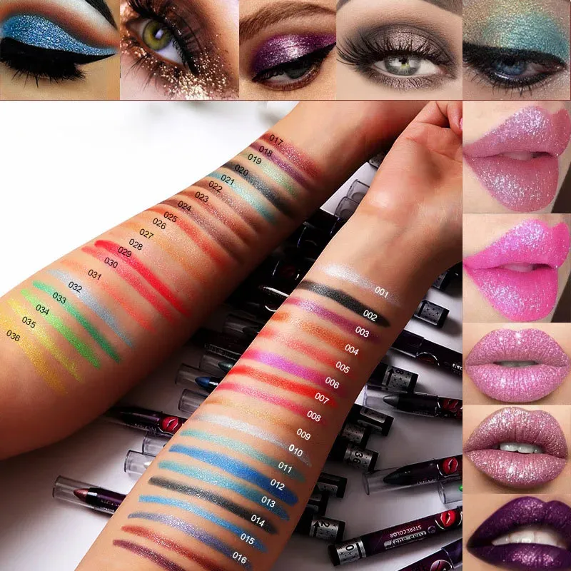 12 ColorSet Oogschaduw Potlood Lip Waterdicht 2 In 1 Voor MonSmudging Stick Luie Mensen Alleen Cosmetica 240123