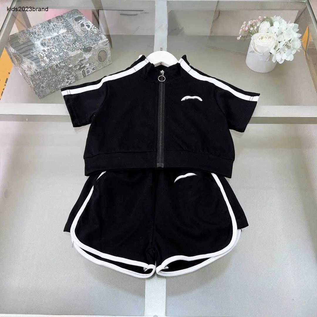 Nuevos chándales para niños, conjunto deportivo y fitness para bebés, talla 110-160, chaqueta y pantalones cortos de manga corta con cremallera para niñas, enero 20