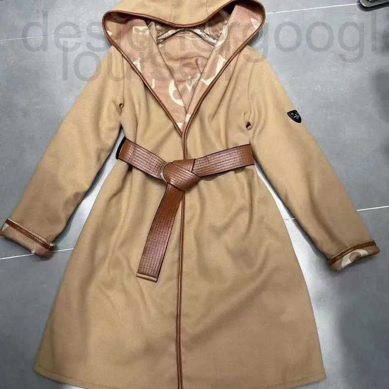 Damen Trenchcoats Designer Langer klassischer Marine-Kragen-Wickel-L-Blumen-Buchstaben-gedruckter Kapuzen-Kaschmir-Kurzmantel 8q DWST