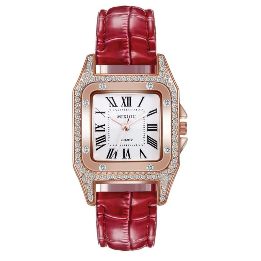 MIXIOU2021 – montre connectée carrée en cristal et diamant pour femme, bracelet en cuir coloré, à Quartz, Direct s304t