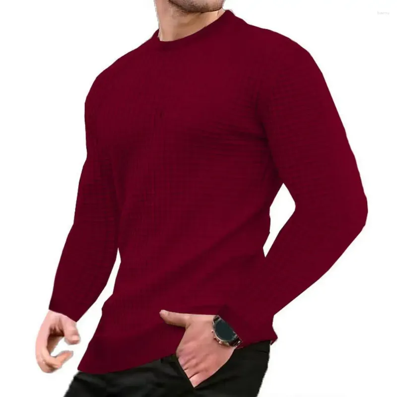 Camisetas para hombres Hombres Color sólido Top Slim Fit Waffle Textura Camiseta de manga larga Jersey suave y transpirable para otoño Primavera Longitud media