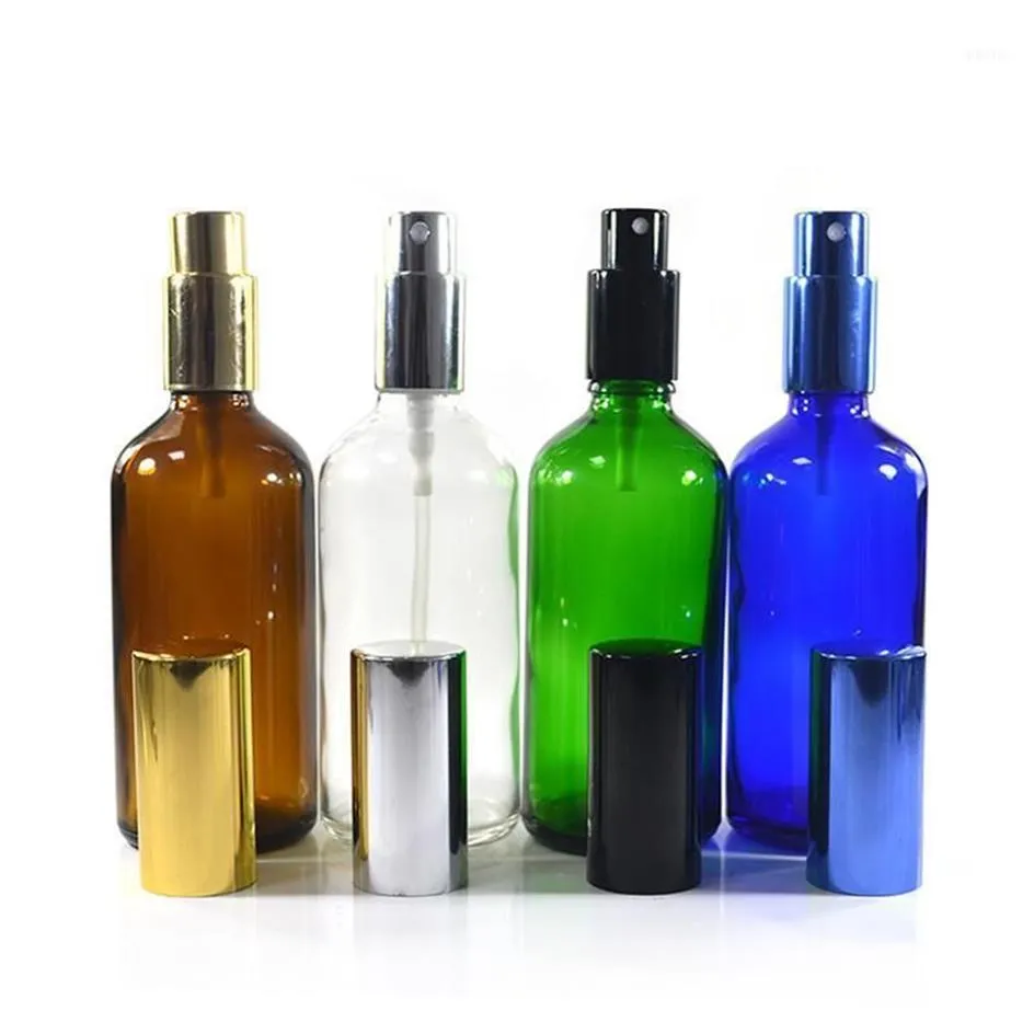 200pcs 100ml Glass Amber Spray Bottle Aluminum Nozzle Fine Mist Perfume Portable Essential Oil292e