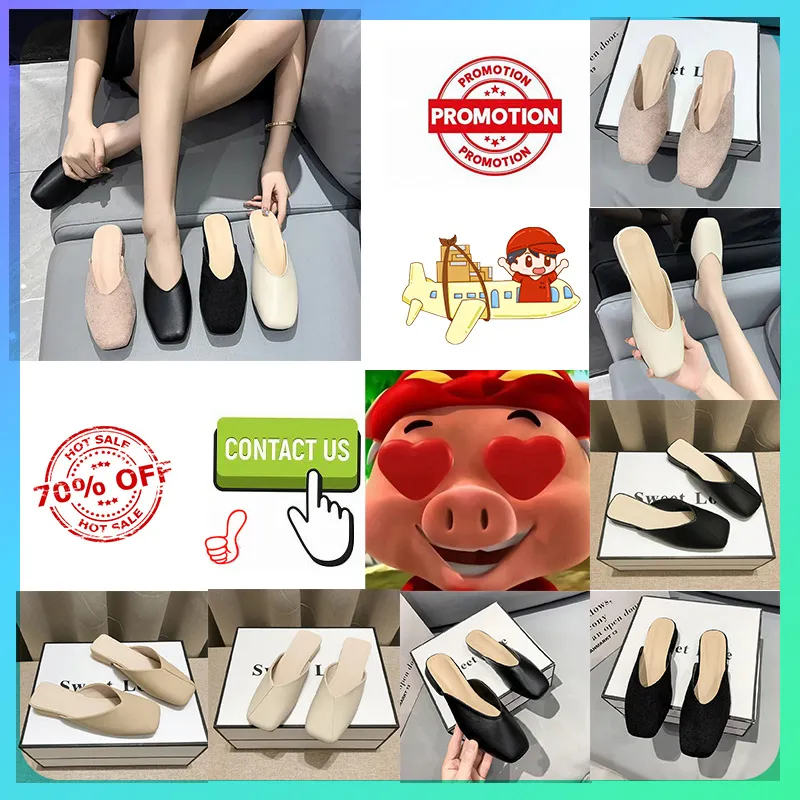 Designer Flat Sandals Luxury half Slippers Embroider Sandal Fashion French style Anti slip wear resistant for Women man soft leather Muller shoes size 35-40