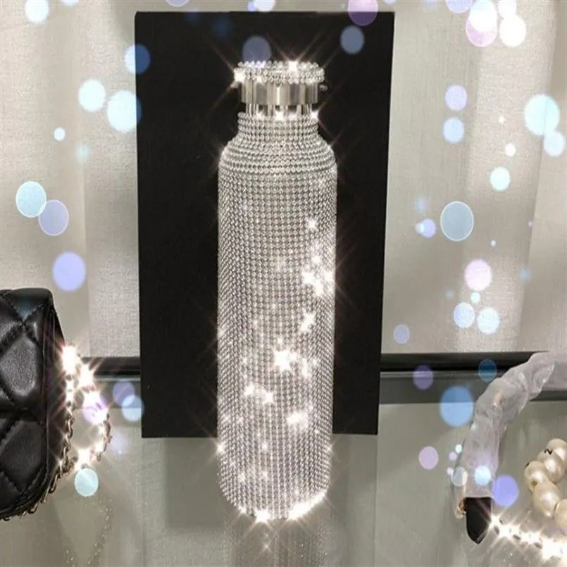 sparkling High-end Insulated Bottle Bling Rhinestone Stainless Steel Therma Diamond Thermo Silver Water with Lid263j