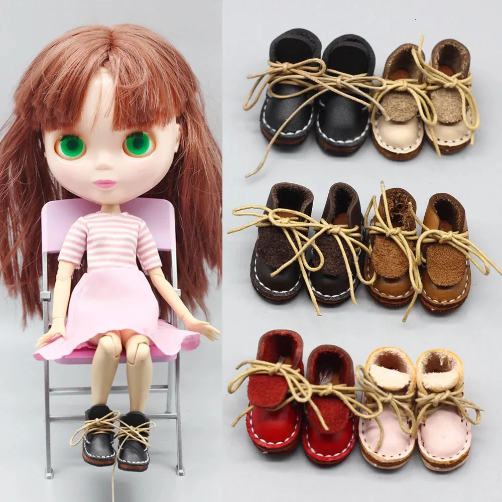 1 paar Lederen Mini Pop Schoenen Voor 16 Blyth Met 6 Differents Kleur Geschikt 18 BJD Speelgoed Accessoires 240129