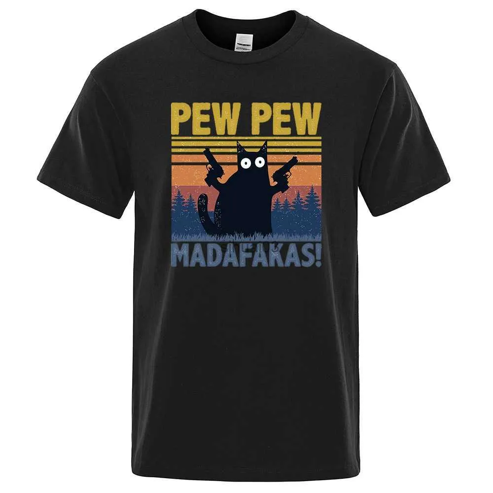 Homens camisetas Pew Madafakas Camiseta Homens Manga Curta Novidade Gato Engraçado Camiseta Algodão Oversize Tops Camisas Tee T-shirt Pescoço Streetwear