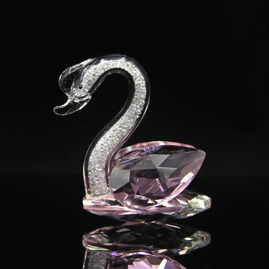 クリスタルスワンの置物ガラスガラス装飾動物のペーパーワイトダイヤモンドアートコレクションテーブルホームデコレーションクラフトミニチュアギフト2011235p