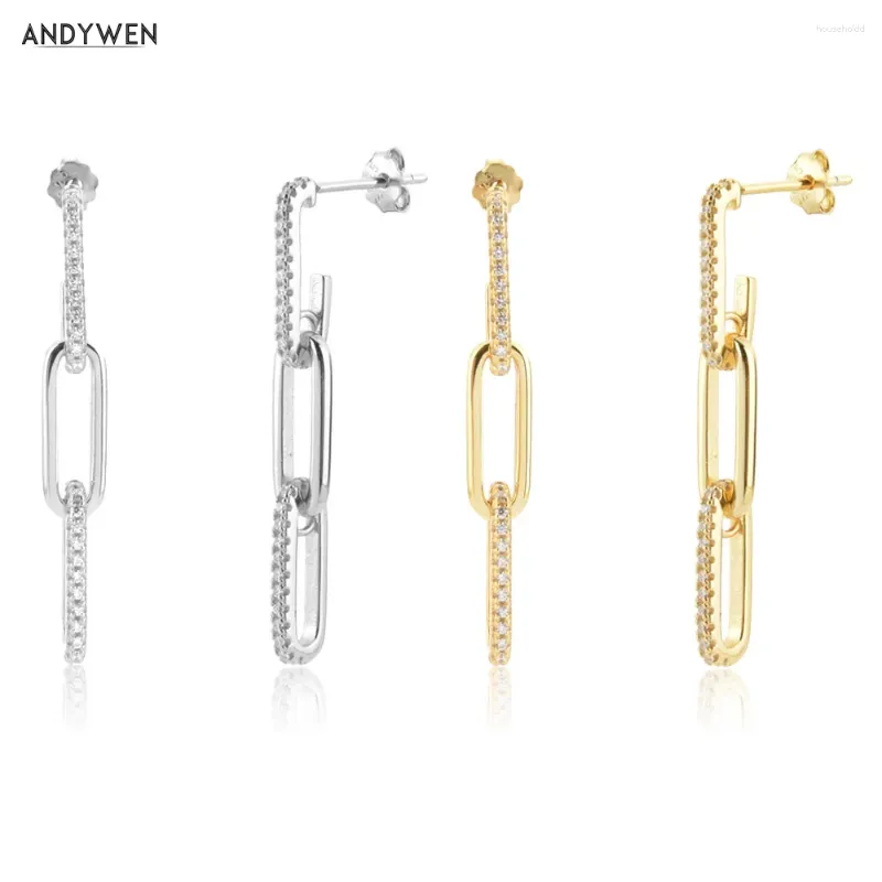 Dangle Earrings ANDYWEN 925 Sterling Silver Gold Long Chain Horoscope Drop Earring 2024 Zircon CZ Fine Jewelry Clips Pendiente Wedding Gift