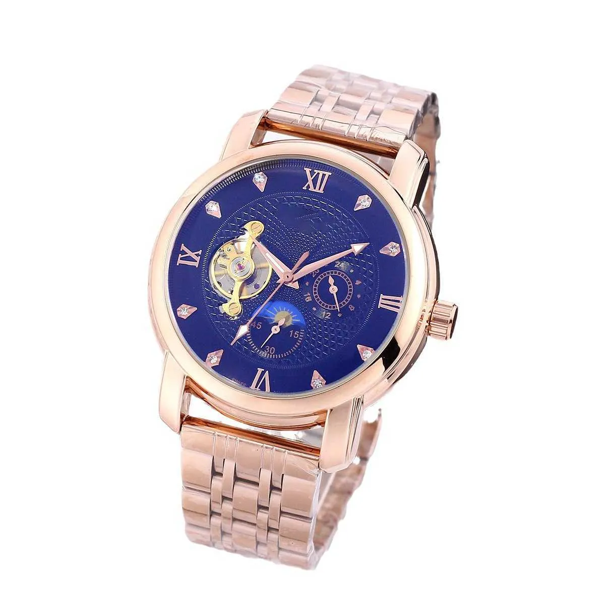 2023 Langpai Automatic Machinery Mens Steel Band Lunar Hollow Waterproof Watch Diamond Face Fashion