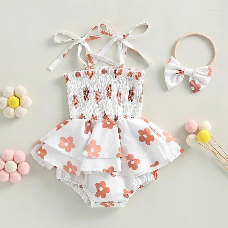 Rompers CitgeeSummer Infant Baby Girls Bodysuit Dress Casual Floral Print Sleeveless Jumpsuit Elastic Headband Clothes