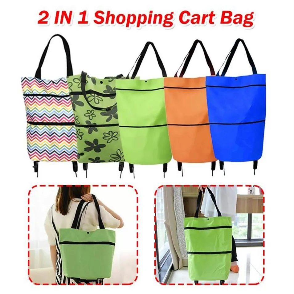 Storage Bags 2 In 1 Resuable Foldable Shopping Cart Large Bag With Wheel Trolley Grocery Luggage Organizer Holder Carry Case2932