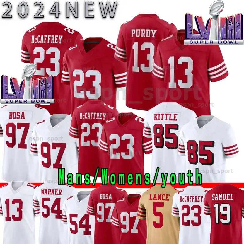 Christian McCaffrey Brock Purdy Super Football Jersey Bowl LVIII Trey Lance Nick Bosa George Kittle Deebo Samuel Fred Warner Jerry Rice Joe Montana Talanoa Hufanga