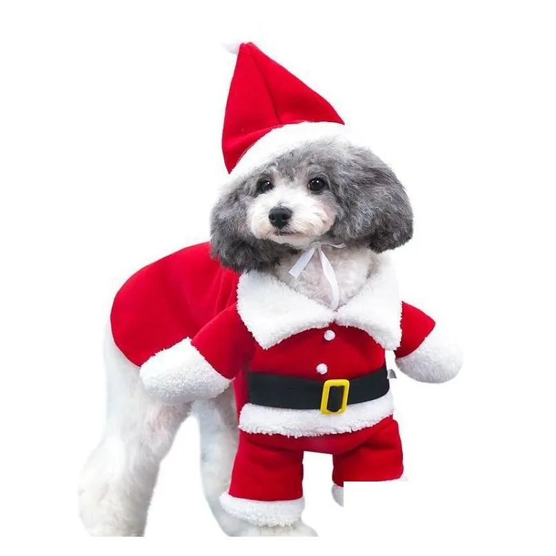 Vêtements pour chiens XS à XXL Vêtements pour animaux de compagnie de Noël avec chapeau Année Décorations de fête Rouge Hiver Chats Accessoires Sweet Santa Claus Cosplay Lo Dh8Fd