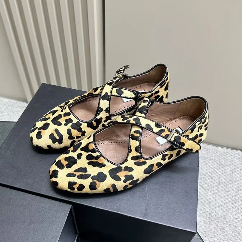 Designer cruz cinta sapatos de couro retro leopardo impressão único sapatos casuais formal sapato feminino