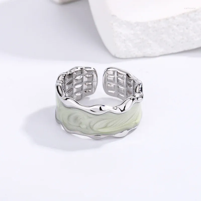 Pierścienie klastra Vintage 925 Sterling Silver White Wave Pinting Pierścień Regulowany dla kobiet Wedding Luksusowa marka biżuterii Prezent