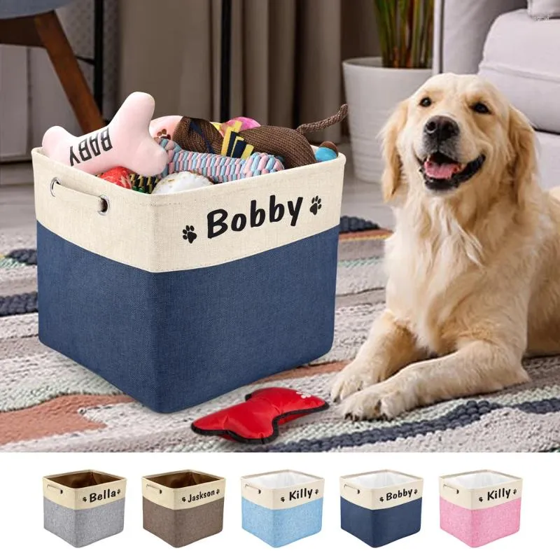 Vestuário para cães Cesta de brinquedo personalizada dobrável caixa de armazenamento para animais de estimação nome de impressão grátis cestas para brinquedos roupas sapatos acessórios