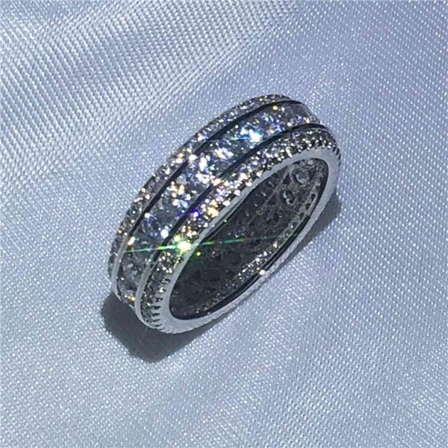 Кольцо с установкой канала, обручальное кольцо, кольца для женщин и мужчин, полный циркон AAAAA с цирконием, белое золото, заполненное женское ювелирное изделие на палец2446