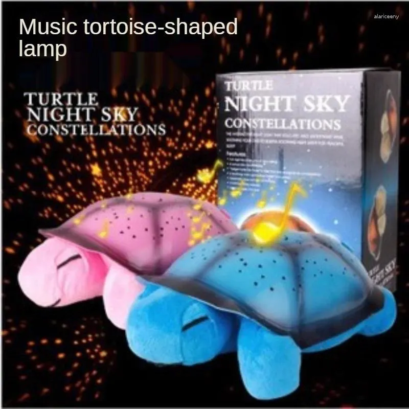 Nattljus barns plysch sköldpaddsprojektor lampa musik stjärnhimmel sover lysande leksak sovrum dekoration ljus