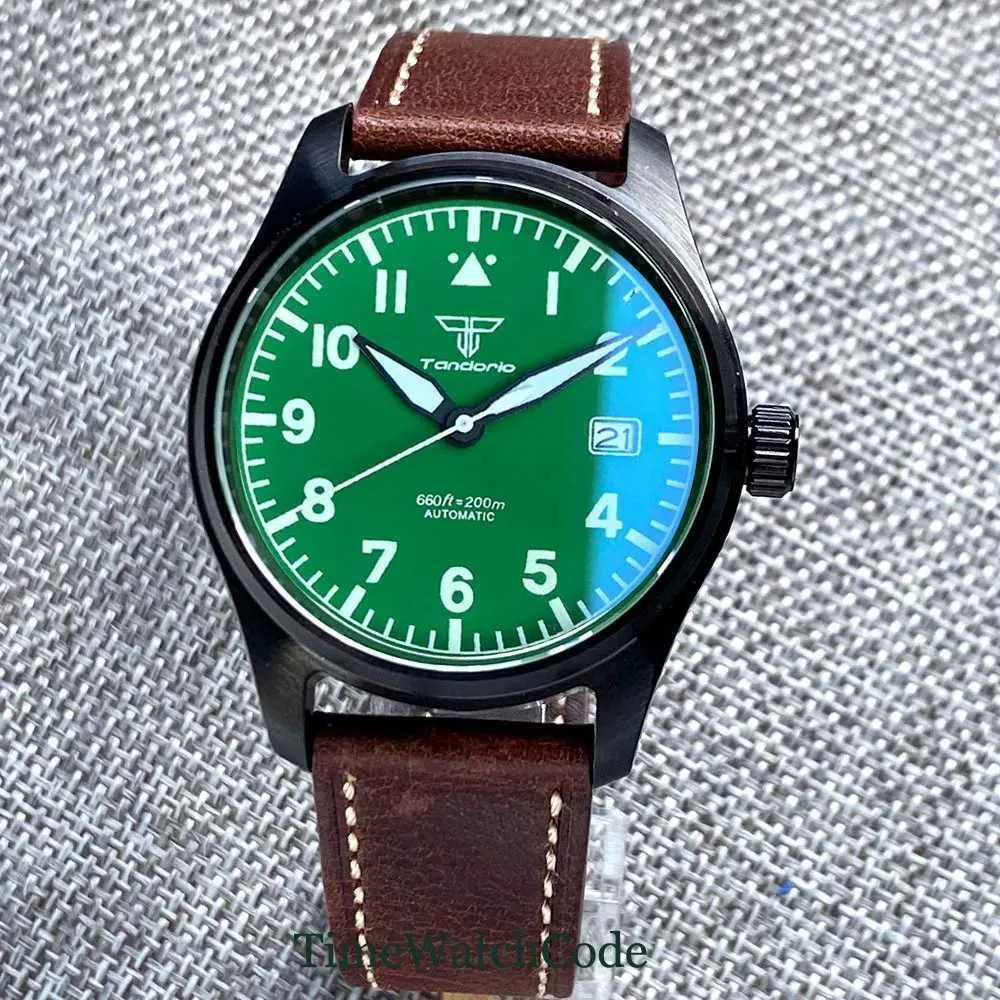 Autres montres Tandorio Diver Montre automatique pour homme 39 mm NH35 PT5000 Mouvement 200 m Résistant à l'eau Revêtement PVD Cadran noir vert Cristal saphir J240131